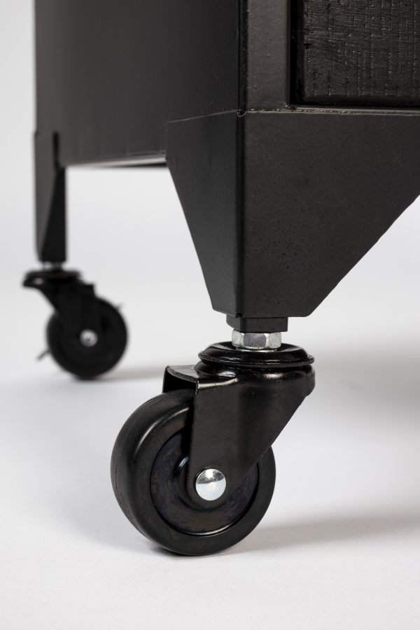 WHITE LABEL LIVING Ferre L skab, m. 4 glaslger, hylder, hjul - sort granfinér og jern