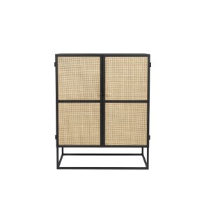 WHITE LABEL LIVING Guuji Low skab, m. 2 lger, hylde - rattan og sort jern