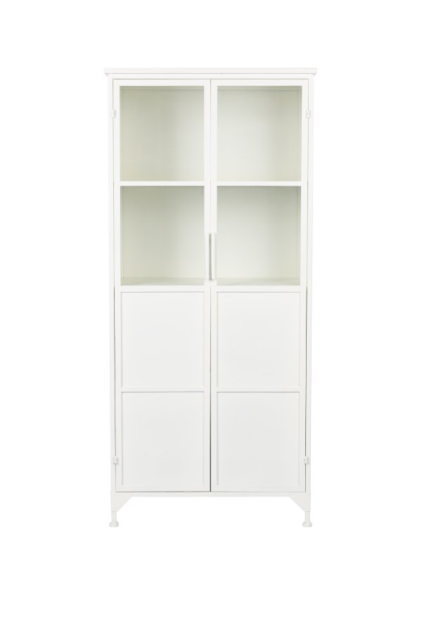 WHITE LABEL LIVING Miya Hj vitrineskab, m. 2 lger og hylder - glas og hvid jern