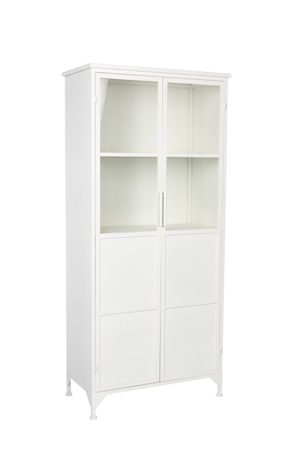 WHITE LABEL LIVING Miya Hj vitrineskab, m. 2 lger og hylder - glas og hvid jern