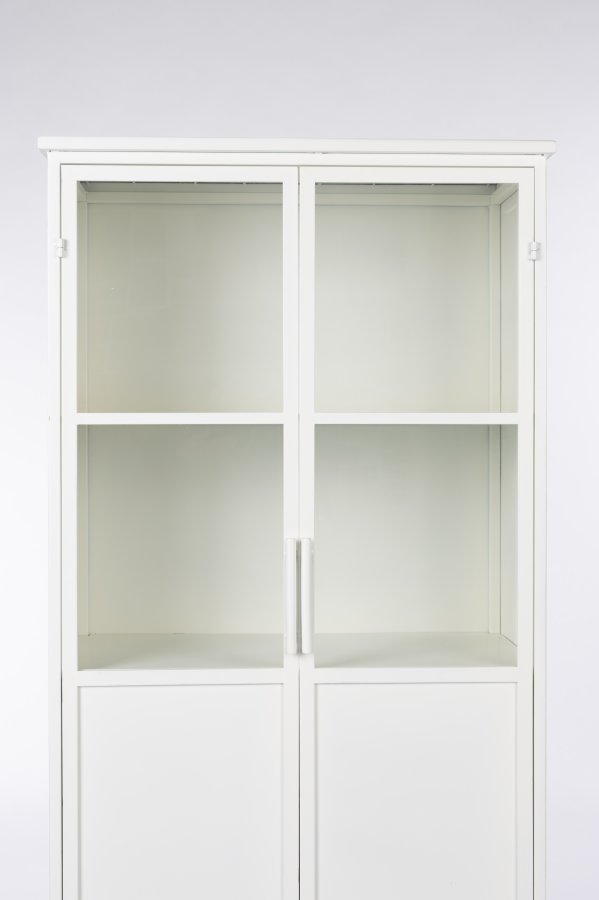 WHITE LABEL LIVING Miya Hj vitrineskab, m. 2 lger og hylder - glas og hvid jern