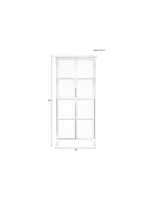 WHITE LABEL LIVING Miya Hj vitrineskab, m. 2 lger og hylder - glas og hvid jern