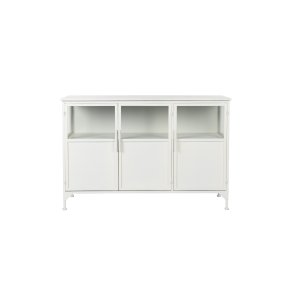WHITE LABEL LIVING Miya Low vitrineskab, m. 3 lger og hylder - glas og hvid jern