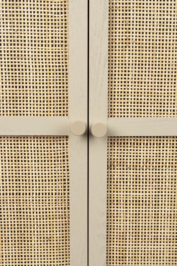 WHITE LABEL LIVING Amaya Lav skab, m. 2 lger og hylder - rattan og beige stl