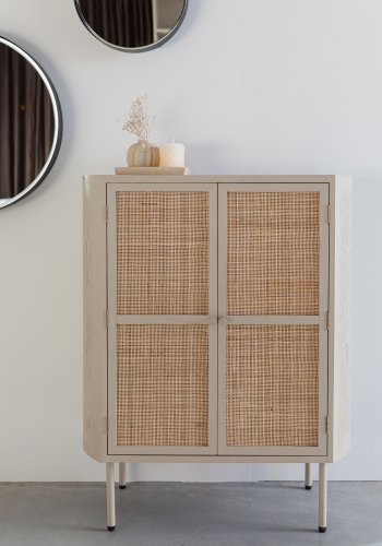 WHITE LABEL LIVING Amaya Lav skab, m. 2 lger og hylder - rattan og beige stl