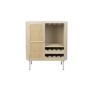 WHITE LABEL LIVING Amaya Low vinskab, m. 1 lge og hylder - rattan og beige stl
