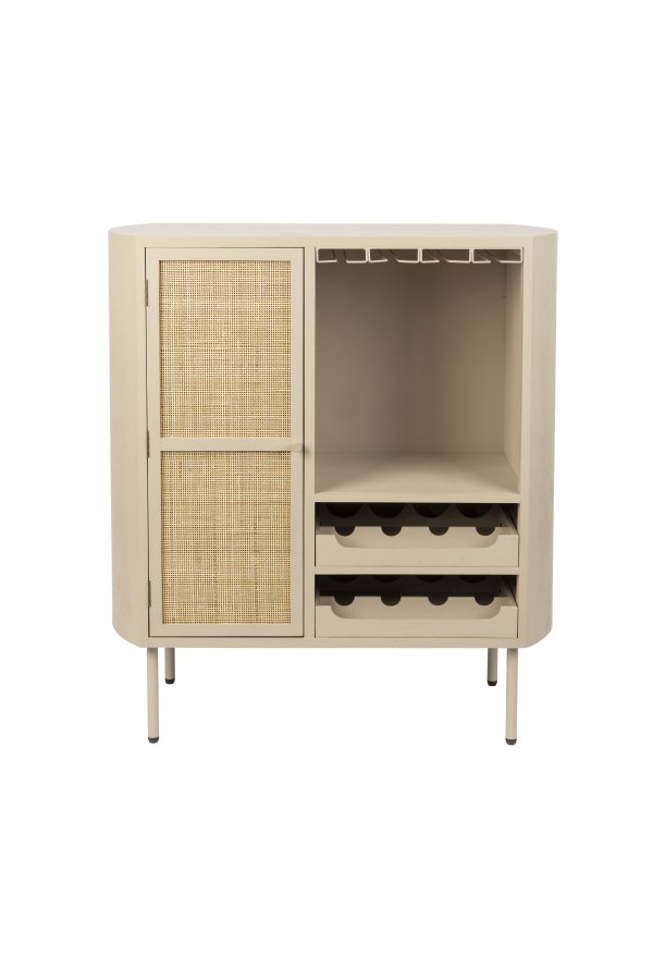 WHITE LABEL LIVING Amaya Low vinskab, m. 1 lge og hylder - rattan og beige stl