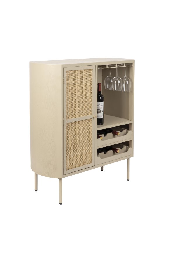 WHITE LABEL LIVING Amaya Low vinskab, m. 1 lge og hylder - rattan og beige stl
