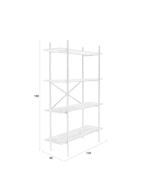 WHITE LABEL LIVING Marcio reol, m. 4 hylder - sort MDF og metal