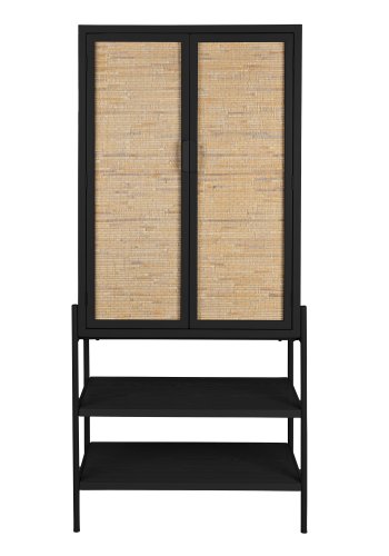 DUTCHBONE Yasu skab, m. 2 lger og 4 hylder - natur rattan og sort tr/jern