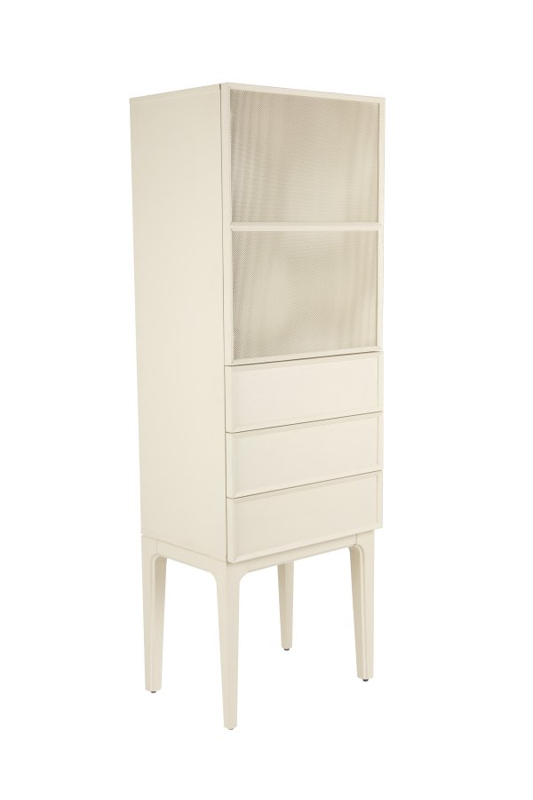 ZUIVER June skab, m. 1 mesh lge, 1 hylde og 3 skuffer - beige metal og tr