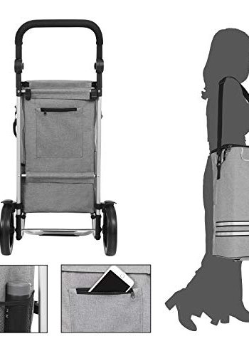 SONGMICS indkbsvogn, 35L, foldbar, kletaske, aftagelig rygsk, hjul - gr polyester og aluminium