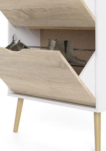 TVILUM Delta skoskab - hvid/egestruktur tr, m. 3 skuffer