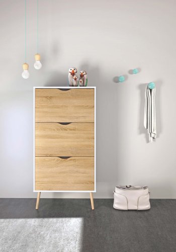 TVILUM Delta skoskab - hvid/egestruktur tr, m. 3 skuffer