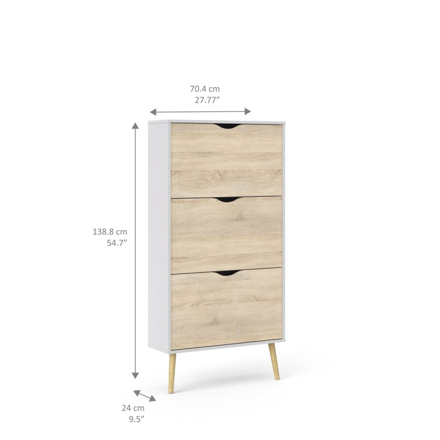 TVILUM Delta skoskab - hvid/egestruktur tr, m. 3 skuffer