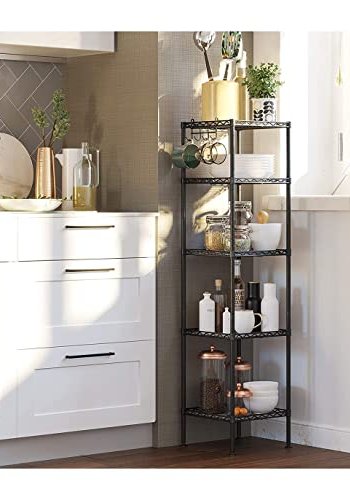 SONGMICS badevrelsesreol, m. 5 hylder, 4 aftagelige kroge - klar plastik og sort stl