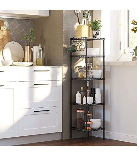 SONGMICS badevrelsesreol, m. 5 hylder, 4 aftagelige kroge - klar plastik og sort stl