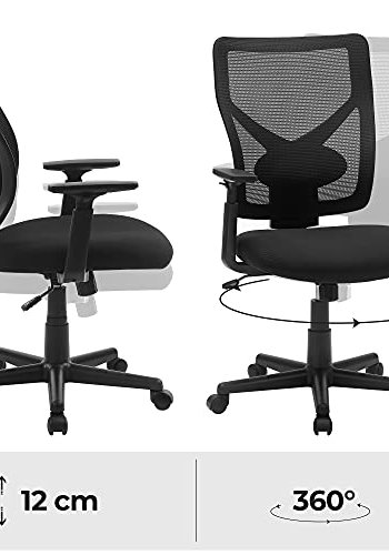 SONGMICS kontorstol, drejelig, vippefunktion, justerbar lndesttte, armln - mesh og sort polyester