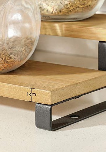 SONGMICS krydderihylde, 3-lags udtrksbar, stabelbar - natur bambus og sort stl (st med 2)