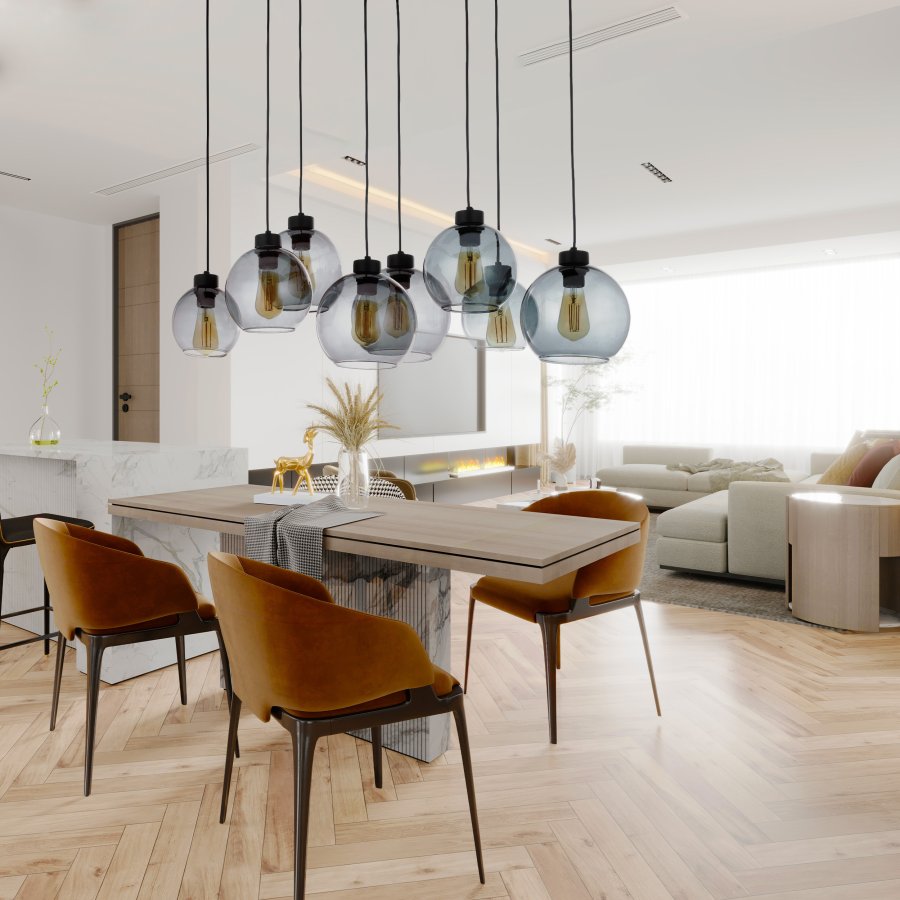 TK Cubus loftlampe, m. 8 skrme - grafit glas og sort metal