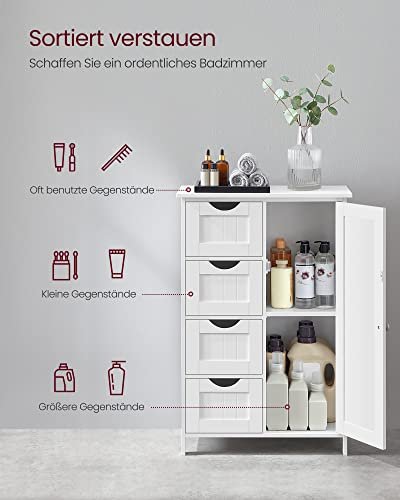 VASAGLE badevrelsesskab, m. 1 lge, 4 skuffer og 1 hylde - hvid MDF
