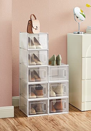 SONGMICS skoske, stabelbar, foldbar, op til UK strrelse 10.5 - klar og hvid plast (st med 8)