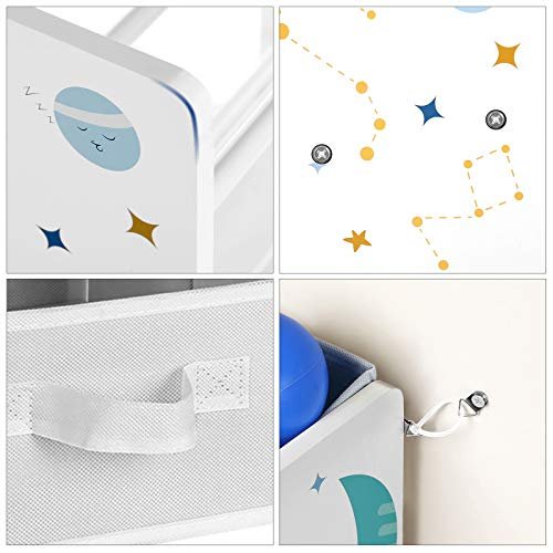 SONGMICS brnereol, m. 9 aftagelige sker - hvid, bl, gr stof og spnplade