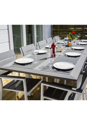 VENTURE DESIGN rektangulr Albany havebord m. udtrk - gr, hvid aluminium 