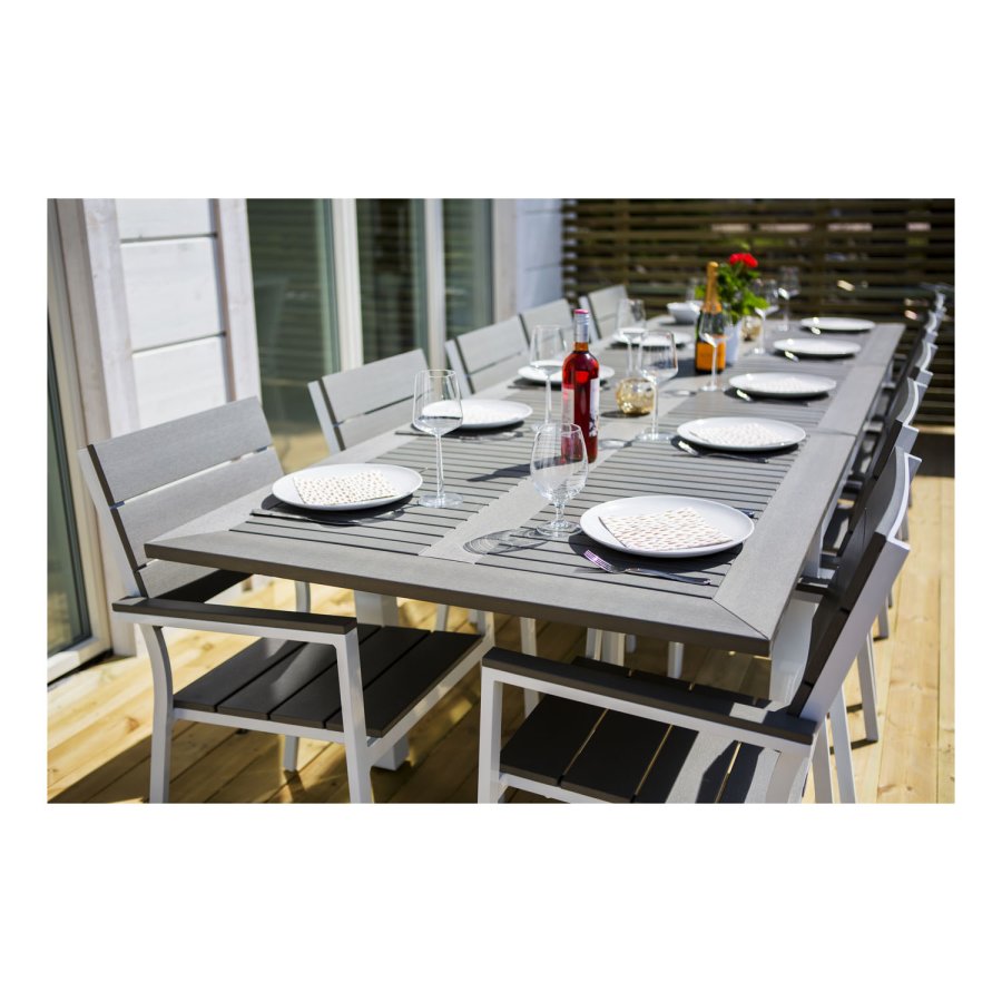 VENTURE DESIGN rektangulr Albany havebord m. udtrk - gr, hvid aluminium 