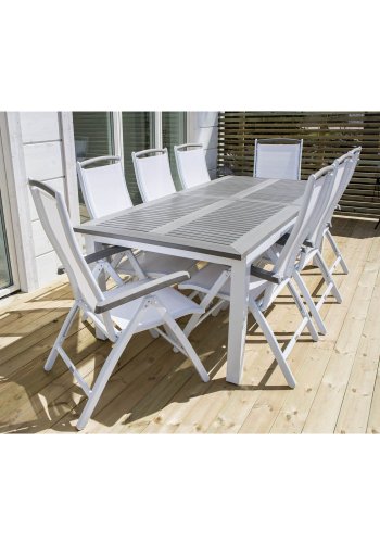 VENTURE DESIGN rektangulr Albany havebord m. udtrk - gr, hvid aluminium 