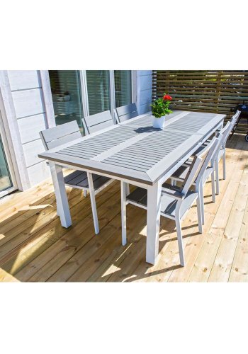 VENTURE DESIGN rektangulr Albany havebord m. udtrk - gr, hvid aluminium 