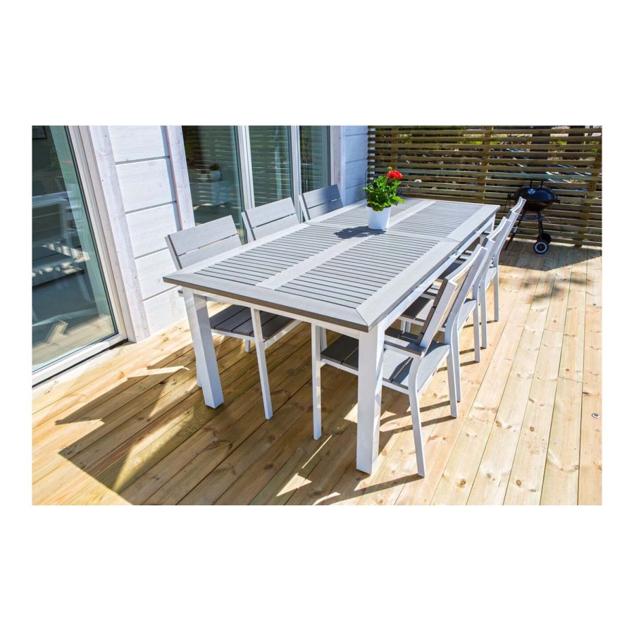 VENTURE DESIGN rektangulr Albany havebord m. udtrk - gr, hvid aluminium 