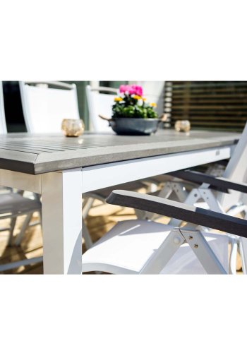 VENTURE DESIGN rektangulr Albany havebord m. udtrk - gr, hvid aluminium 