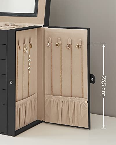 SONGMICS smykkeskrin, lsbar, m. 6 lag, 5 skuffer, spejl - sort MDF