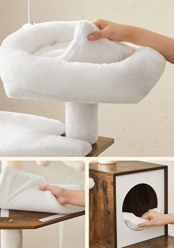 FEANDREA kradsetr, m. affaldsbakke, 3 plyskuglestnger, platform, hule, stol - plys/sisal/brun tr