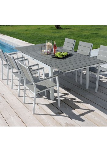 VENTURE DESIGN rektangulr Levels havebord m. udtrk - gr, hvid aluminium (160/240x90)