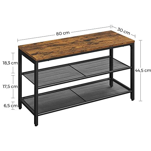 VASAGLE skohylde, m. 2 mesh-hylder - brun spnplade og sort stl
