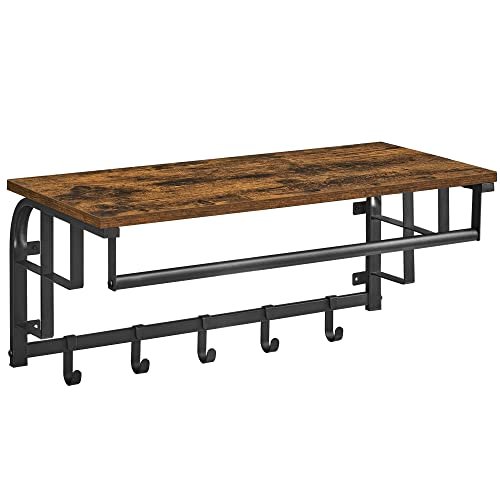 VASAGLE hattehylde, m. 5 knager og 1 bjlestang - brun spnplade og sort stl