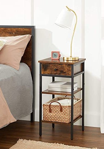 VASAGLE hjt sengebord, m. 2 hylder og 1 skuffe - rustik brun spnplade og sort stl (35x35)