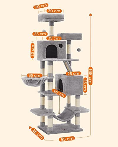 FEANDREA kradsetr, 5 niveauer, 2 stole, 2 huler, 1 kurv, 2 pomponer, 1 hngekje - lysegr plys