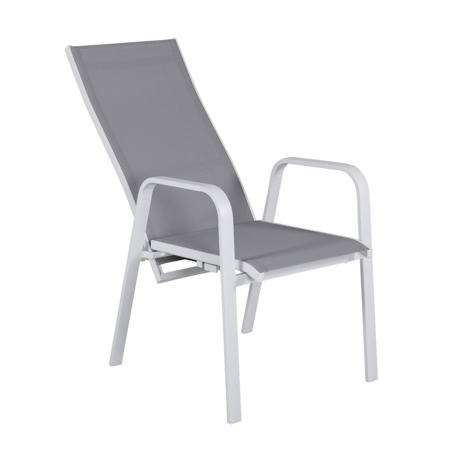 VENTURE DESIGN Copacabana recliner havestol, m. armln - gr textilene og hvid aluminium