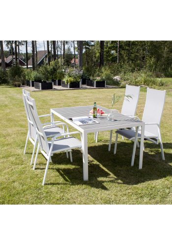 VENTURE DESIGN Copacabana recliner havestol, m. armln - gr textilene og hvid aluminium