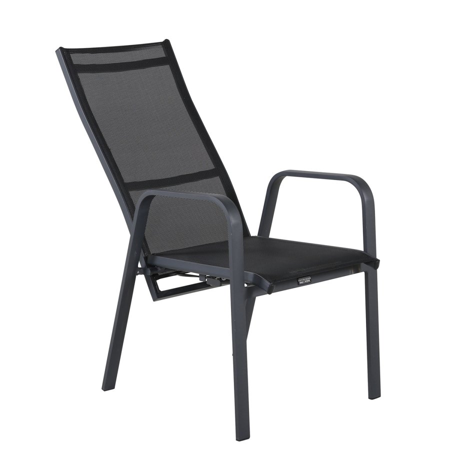 VENTURE DESIGN Copacabana recliner havestol, m. armln - sort textilene og aluminium