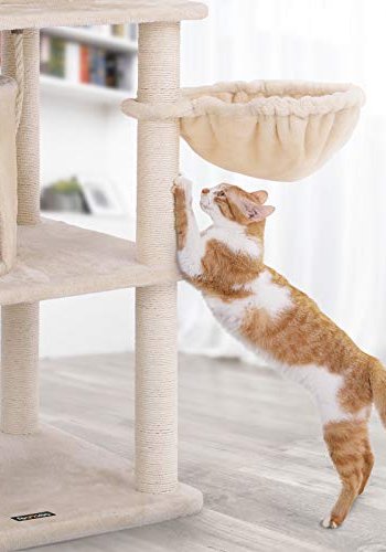 FEANDREA kradsetr, 5 niveauer, 2 platforme, 2 huler, 2 pomponer, 1 kurv - beige plys