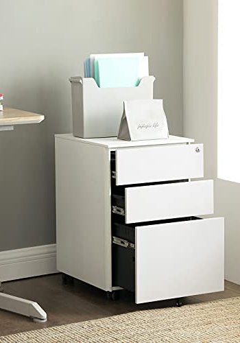 SONGMICS arkivskab, lsbar, m. 3 skuffer, hngemappe, hjul - hvid stl