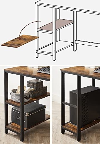 VASAGLE skrivebord, m. 2 hylder - rustik brun spnplade og sort stl (120x60)