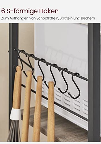 VASAGLE kkkenreol, m. 6 S-kroge, trdkurv og 6 hylder - greige spnplade og sort stl