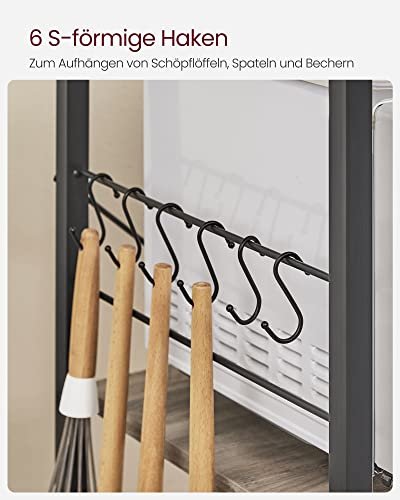 VASAGLE kkkenreol, m. 6 S-kroge, trdkurv og 6 hylder - greige spnplade og sort stl