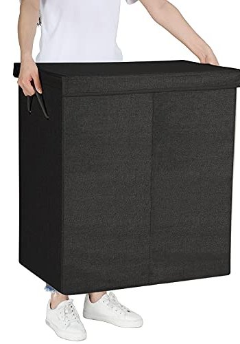 SONGMICS vasketjskurv, m. magnetisk lg, hndtag, sammenfoldelig, aftagelig liner bag - sort stof