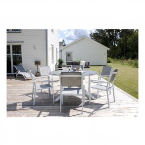 VENTURE DESIGN rund Copacabana havebord - gr glas og hvid aluminium (140)